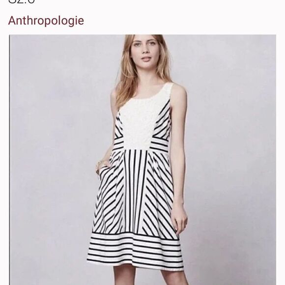 Maeve Anthropology Chessia dress blue stripe crochet front 4 Sleeveless - Picture 2 of 14